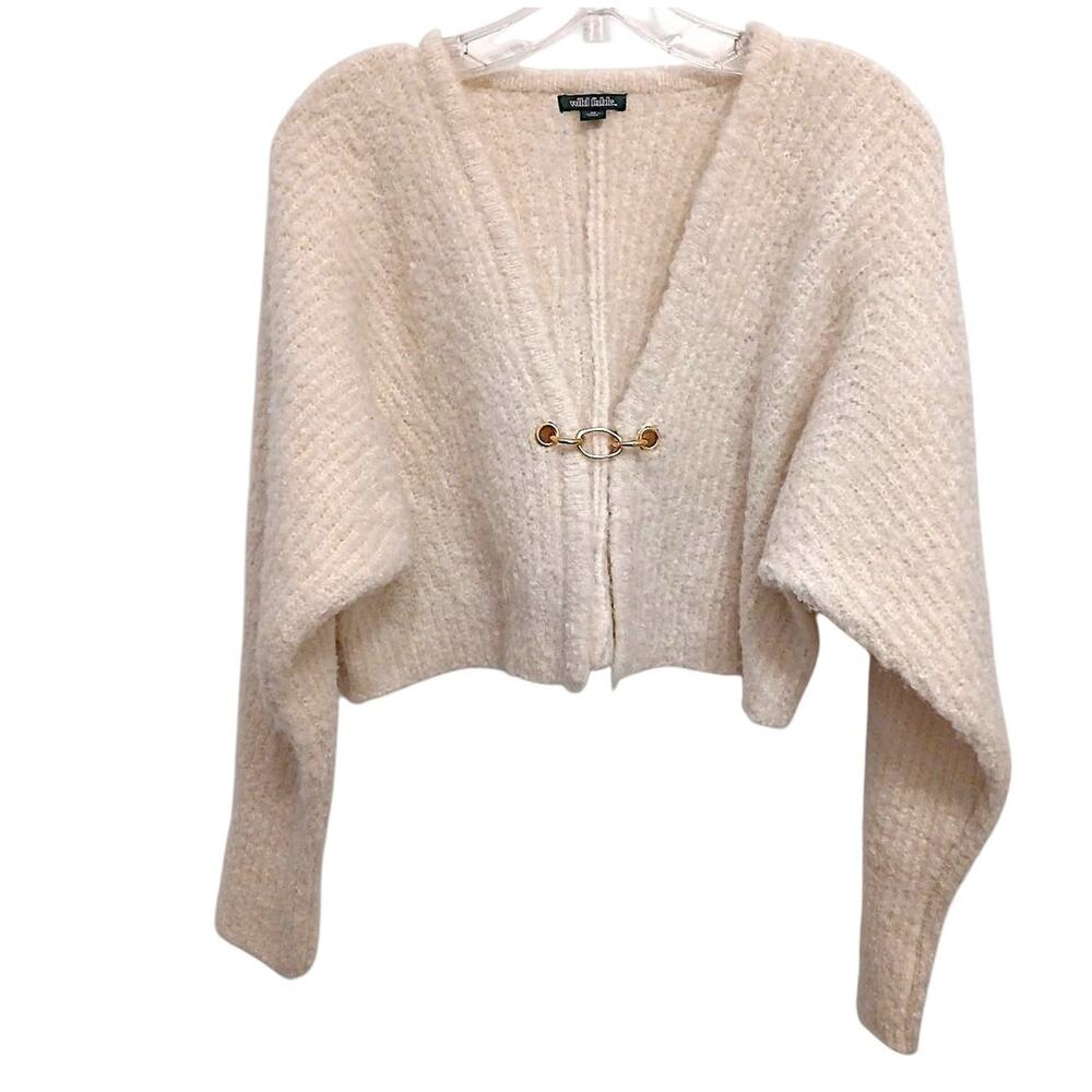 Vintage Crop Top Sweater Women Size XS Ivory Short Cropped Gold Chain Cult Punk
